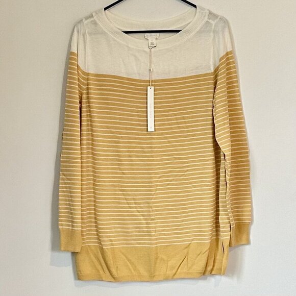 NWT CASLON Colorblock Striped Sweater in Yellow Placed Stripe - M - Picture 2 of 7